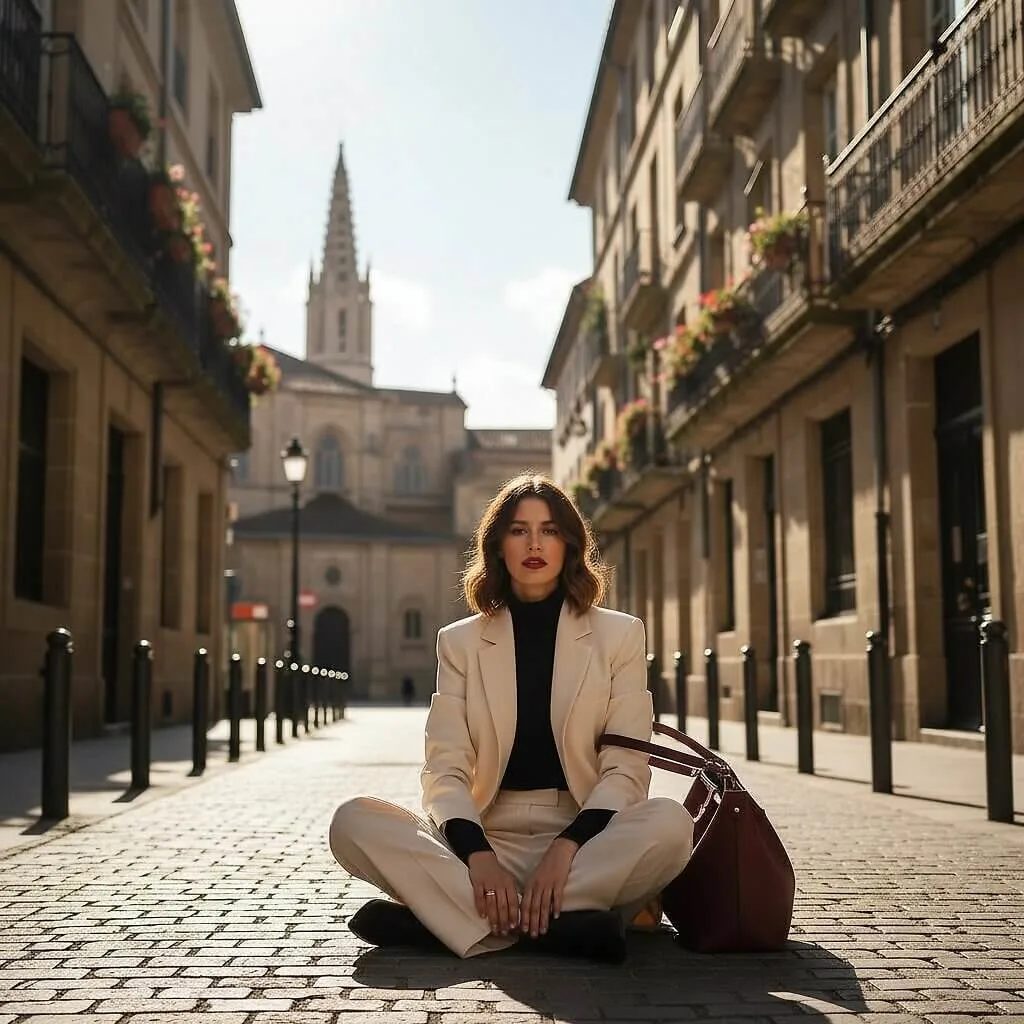 Image edit generated by Nano Banana. A model girl is sitting