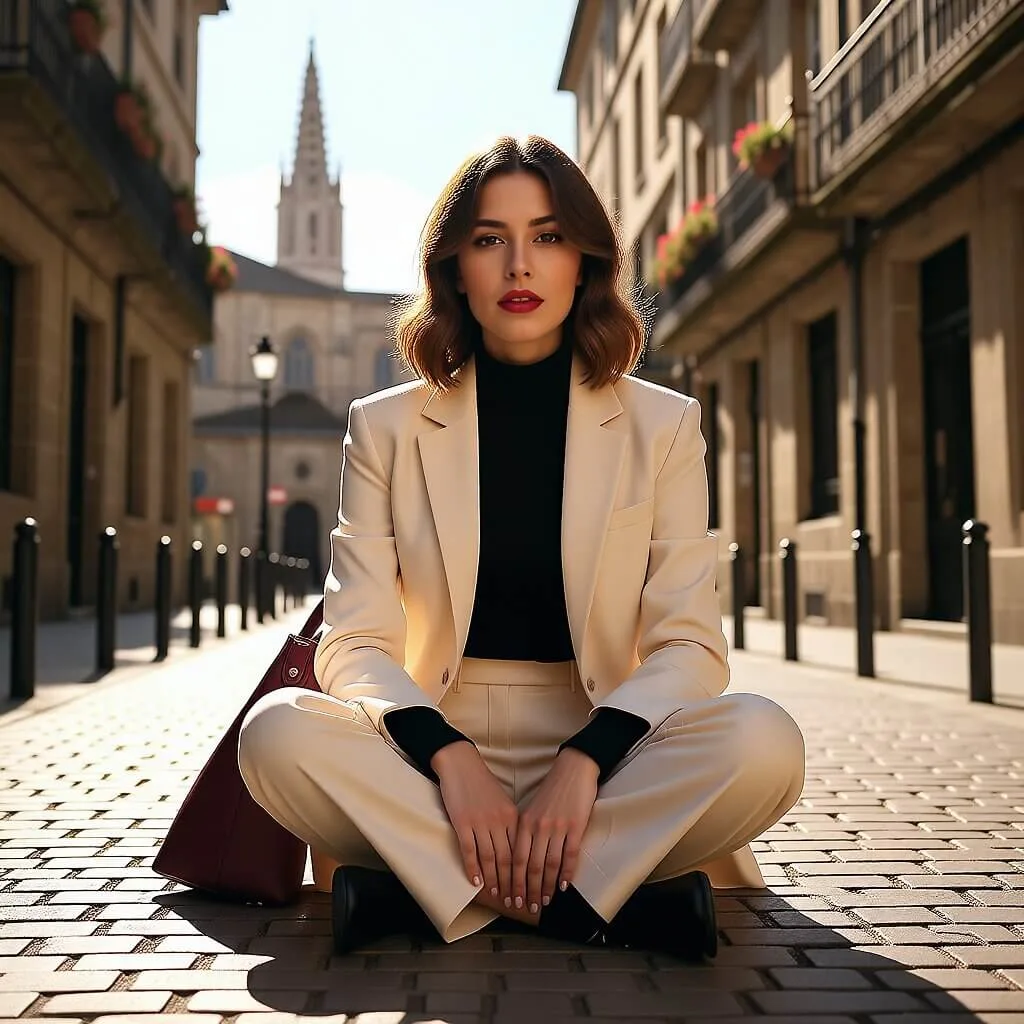 Image edit generated by Qwen. A model girl is sitting