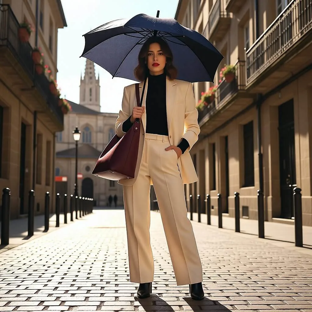 Image edit generated by Qwen. A model girl with an umbrella.